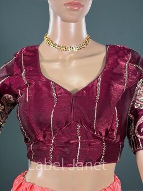 Brand new Embroidered Maroon Women's Blouse for saree,Bust - M upto L